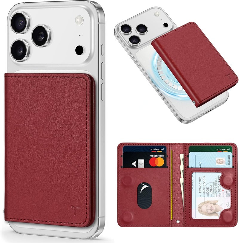 TUCCH for Magsafe Card Holder with Clear ID Window, Fit 6 Cards, RFID Blocking PU Leather Men Women Magnetic Phone Wallet for iPhone 17/16/15/14/13/12/Plus/Air/Pro/Pro Max Series, Dark Red - Image 1